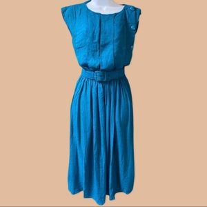 Vintage LTD by Roberta Belted Boat Neck Midi Dress in Flax / Linen